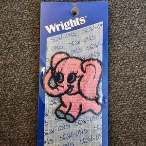 Wright's Pink Elephant Sew-On‎ Applique Embroidered Patch Craft Supply